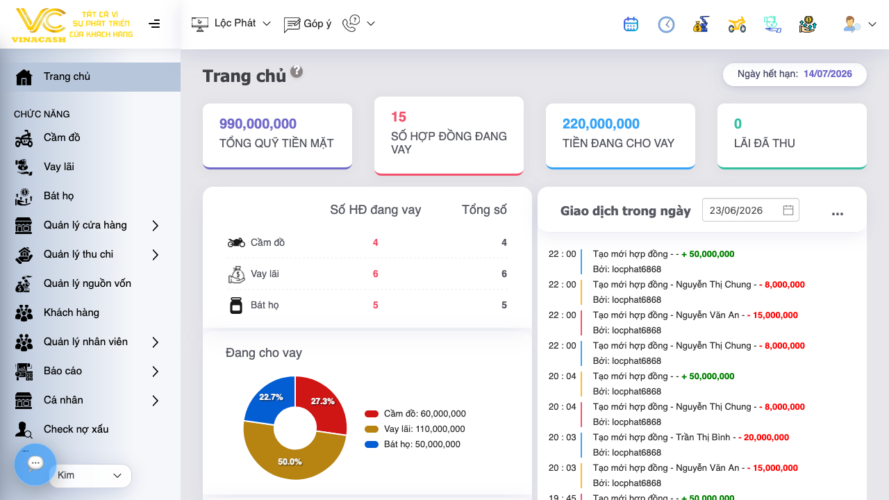 Vinacash Dashboard