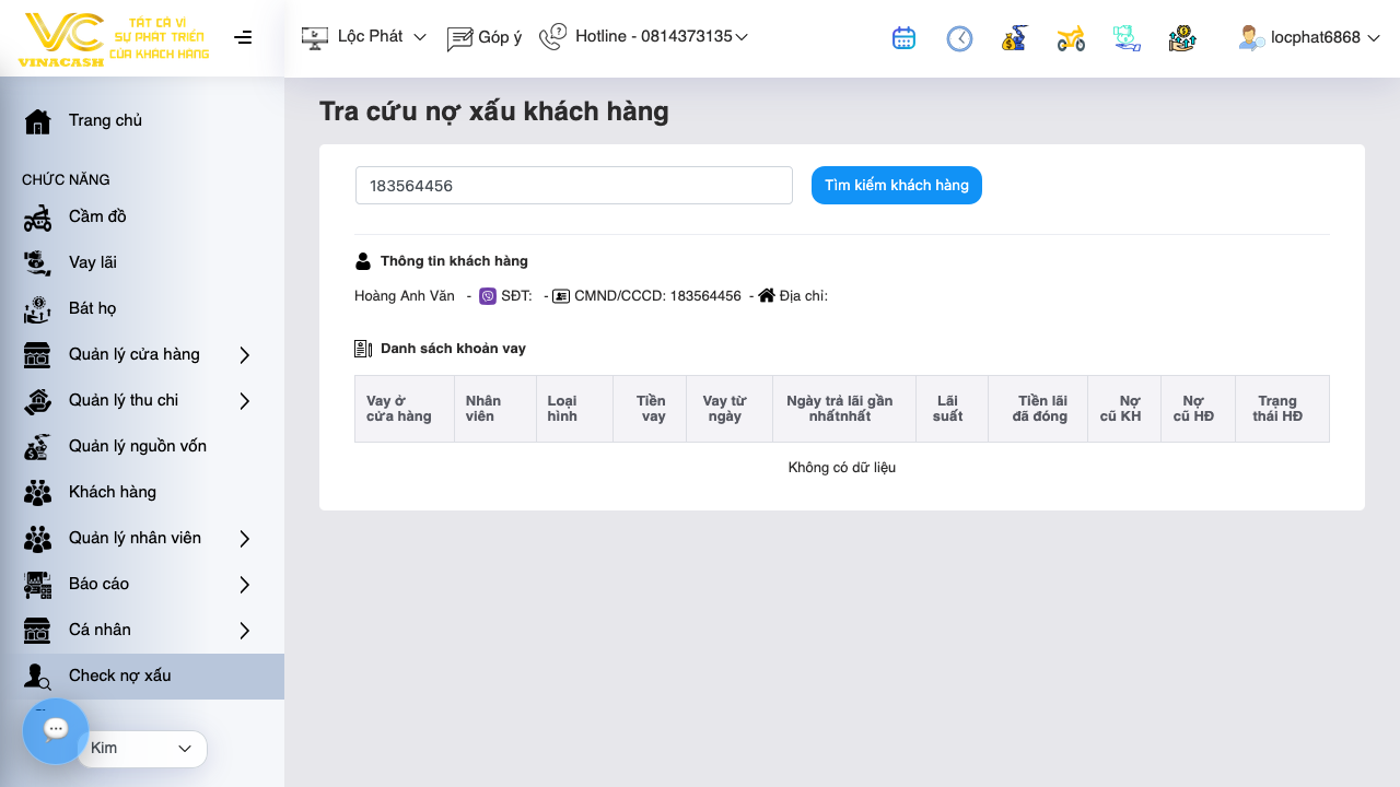 PLACEHOLDER — Kết quả CIC: hộp thông tin khách và bảng các khoản vay