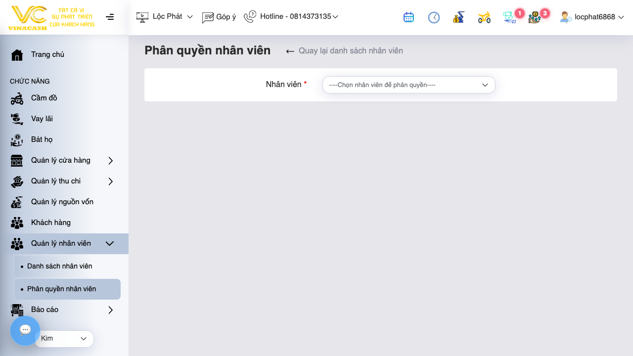 PLACEHOLDER — Màn hình phân quyền với danh sách chức năng và công tắc bật/tắt